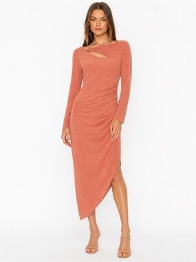 Sundry Draped Cutout Midi Dress In Pigmant Tandoori 1 (S) Orange‎ Knit Midi